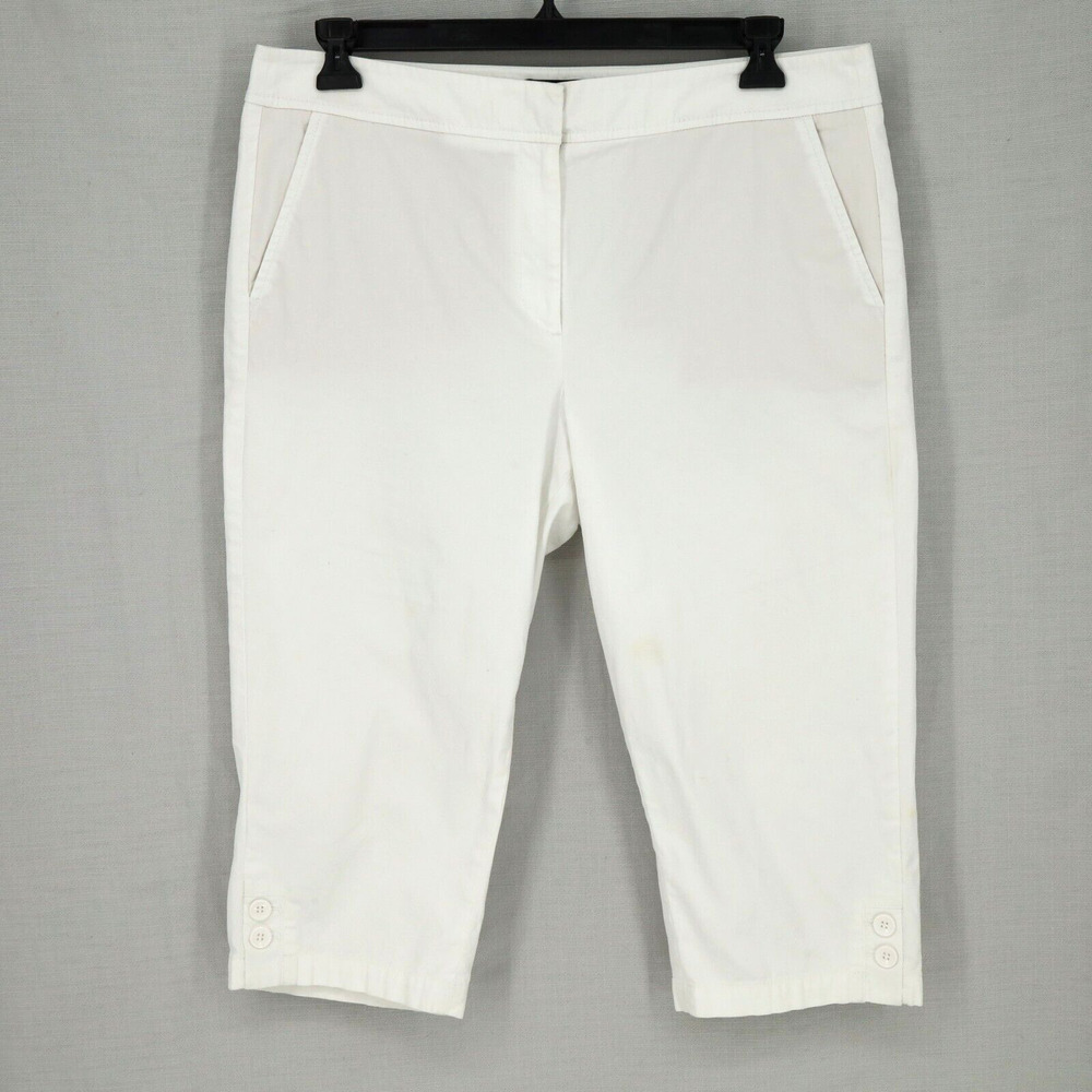 Talbots Pants Womens 14 White Chino Cropped Pockets Zip Button Hem Pedal Pushers